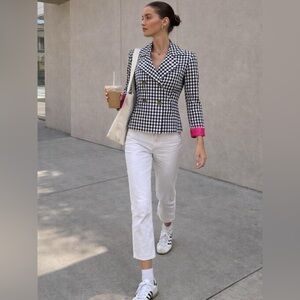 Tommy Hilfiger Black & White Gingham Blazer with Bright Pink Lining